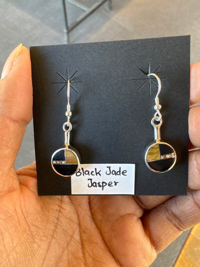Black Jade & Jasper Earrings (Navajo Inlaid)