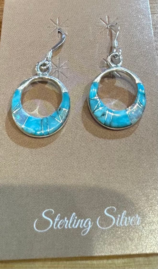 0.6" Circle Turquoise & Opal Dangle Earrings