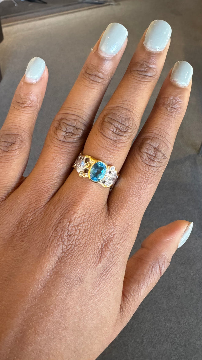 Swiss Blue Topaz & White Topaz Ring