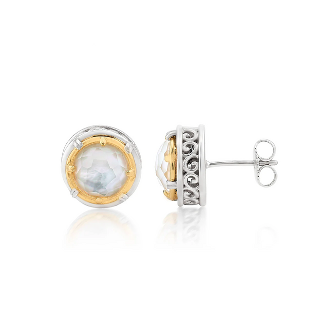 Round Mother of Pearl Doublet Stud Earrings