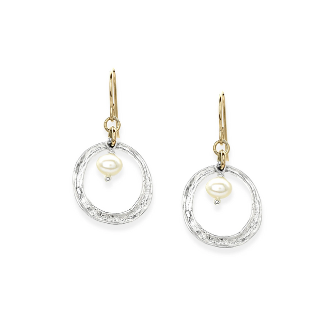 Scooped Circle with 6mm Pearls Earrings