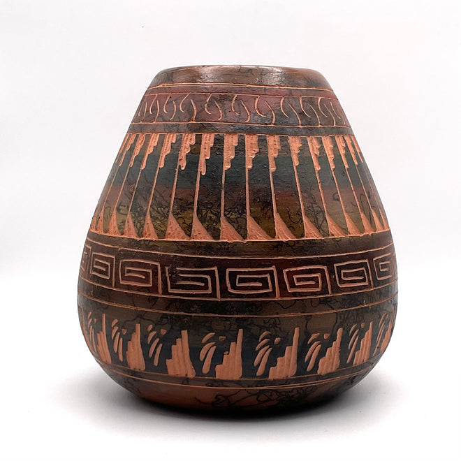 Navajo Carved Vase by Artist Carol Johnson 4.5"H x 4"W