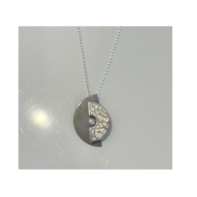 Textured Half Circle Necklace with Pearl