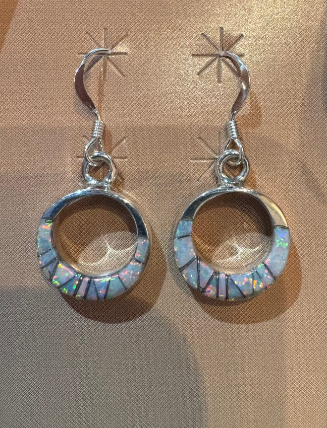 0.6" Circle White Opal Dangle Earrings
