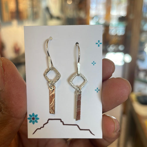 Diamond Shape Mokume Gane Earrings