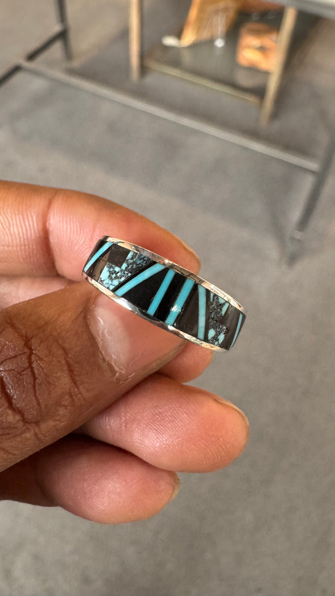 Turquoise and Black Jade Ring