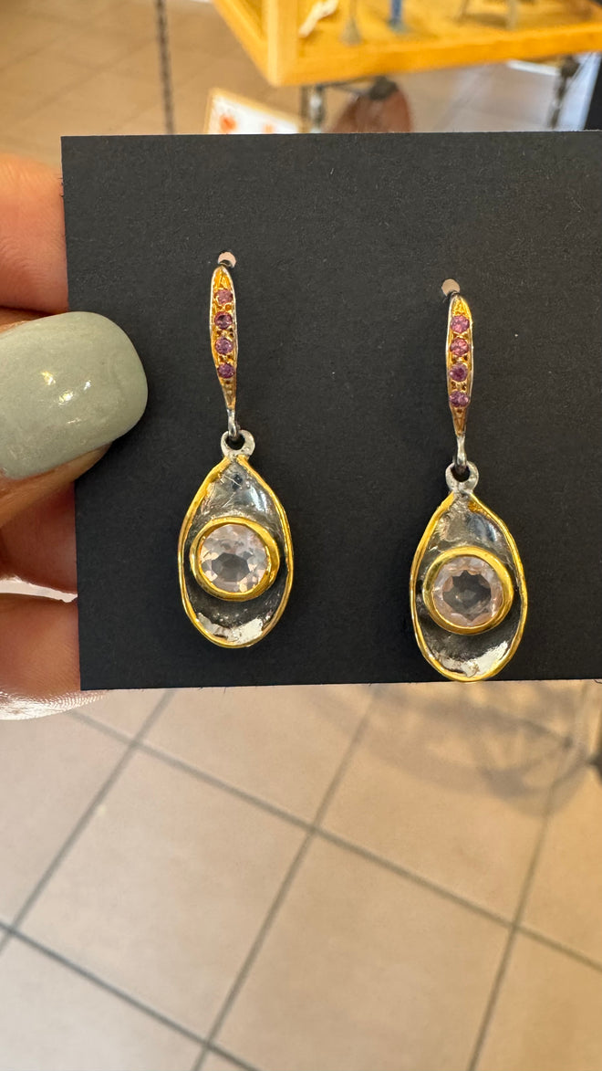 Rose Quartz & Rhodolite Earrings