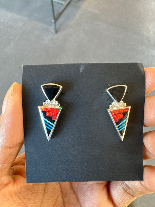 Fancy Red Post Earrings (Navajo Inlaid)