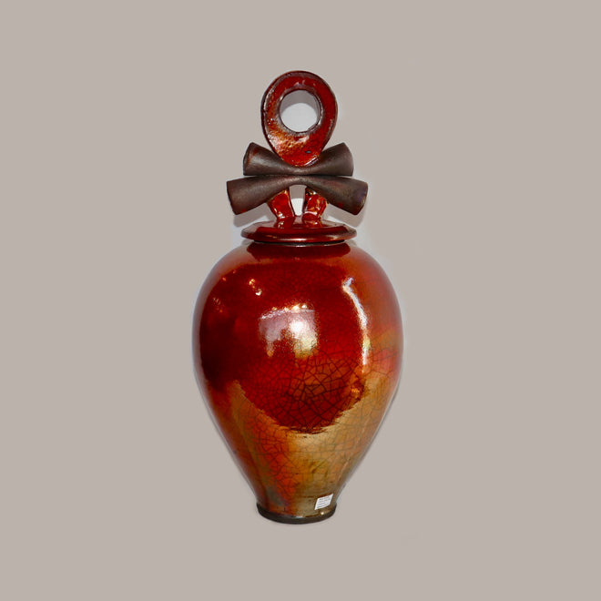 Raku Ferric Lidded Vase