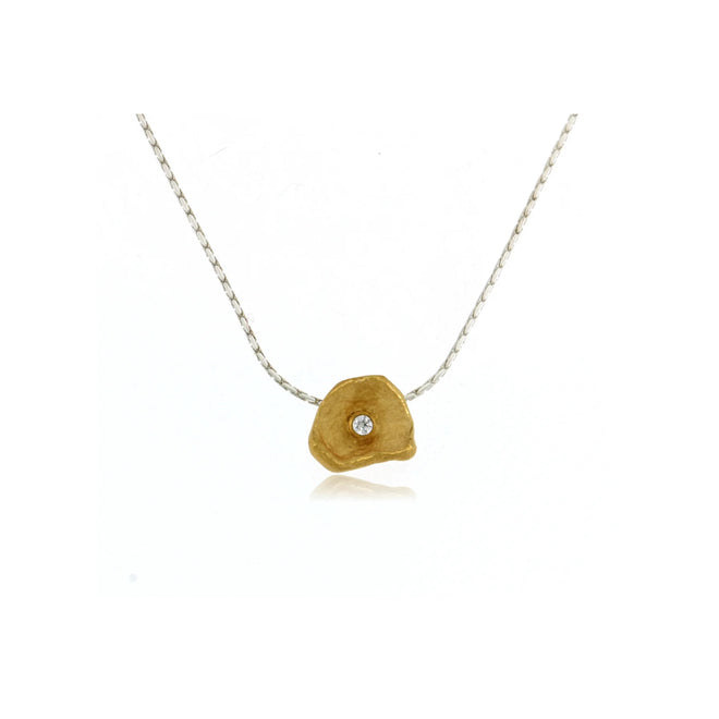 Petal Pendant – Gold & Silver Tone with Cubic Zirconia Accent (Small)