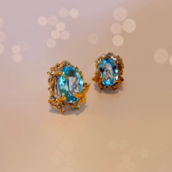 Blue Topaz & Sapphire Stud Post Earrings