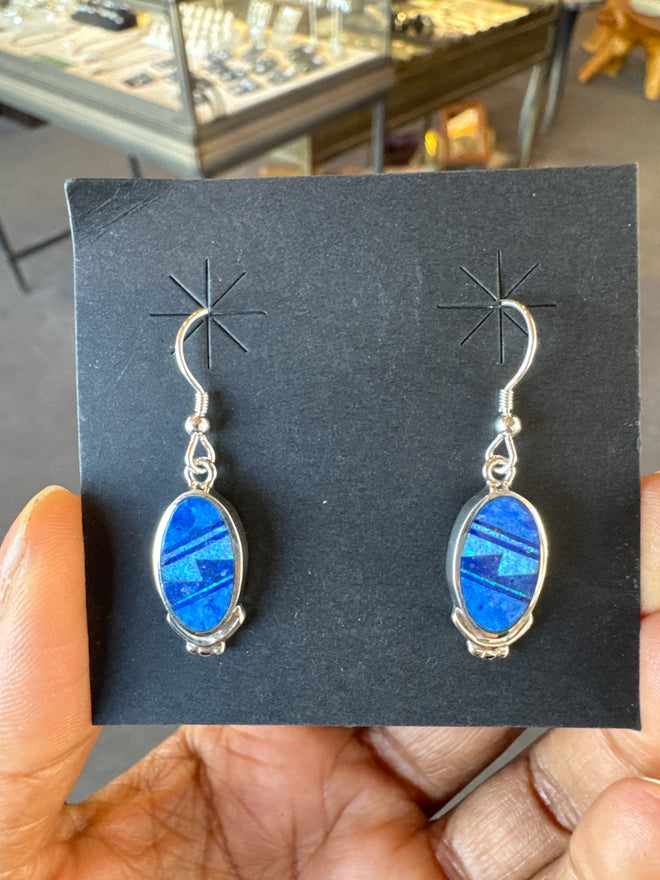 Fancy Blue Earrings (Navajo Inlaid)