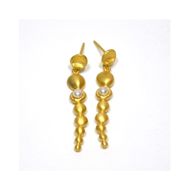 Gold Caterpillar Earrings with Pearl