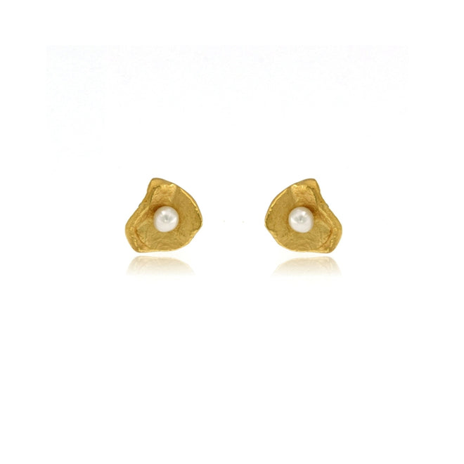 Pearl Petal Post Earrings - Gold (Small)