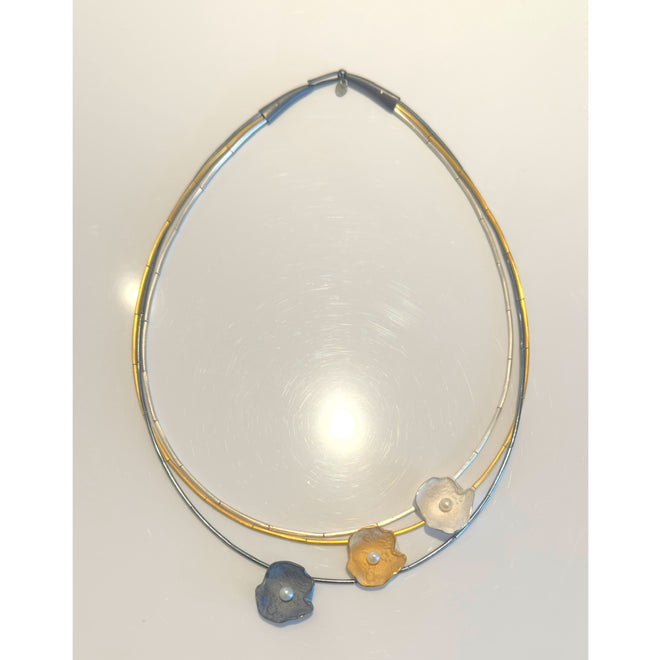 3 Strand Petal Necklace with Pearl
