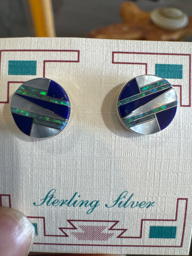 Lapis, Mother of Pearl & Opal Post Earrings