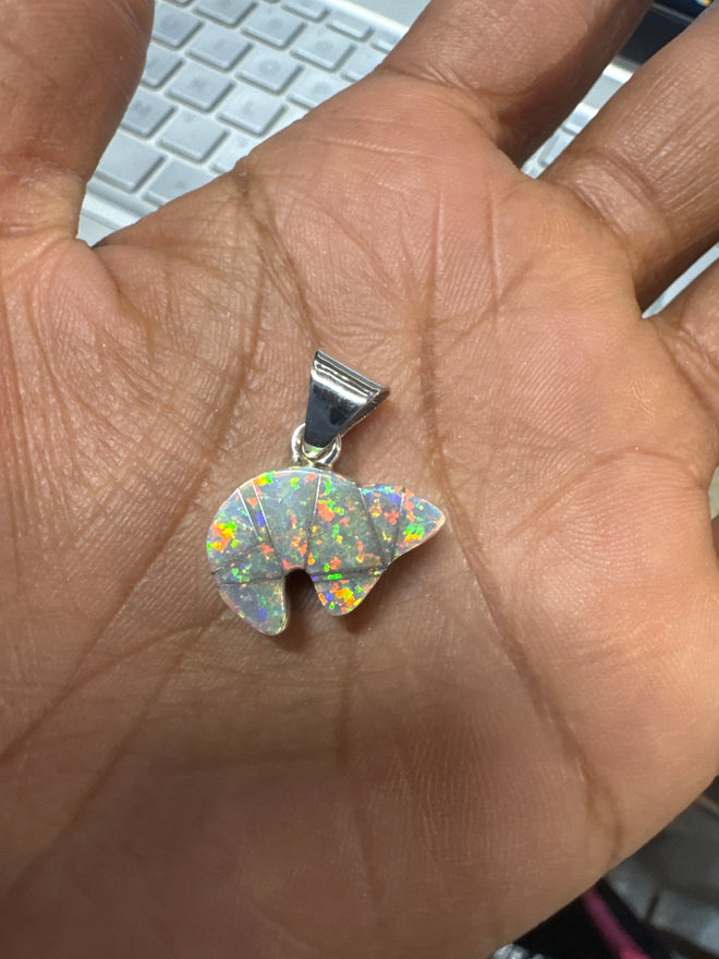 Double Sided Multi Stone & Opal Bear Pendent