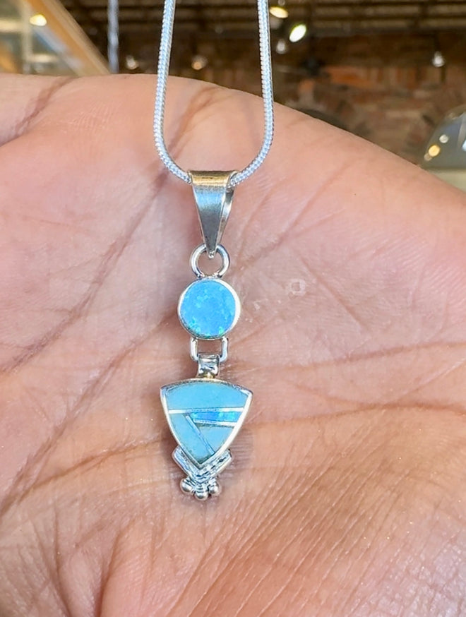 Opal & Amazonite Amazing Light Pendent - Navajo Stone Inlaid