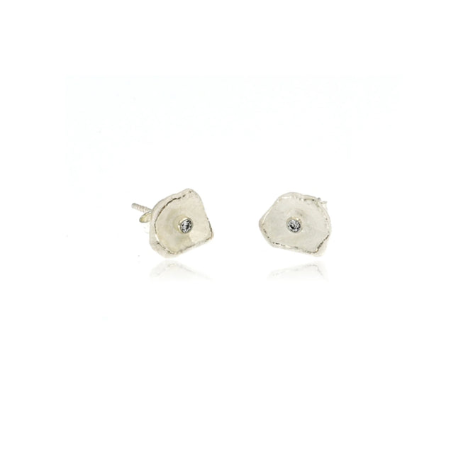 Clear CZ Petal Earrings - Sterling Silver (Small)