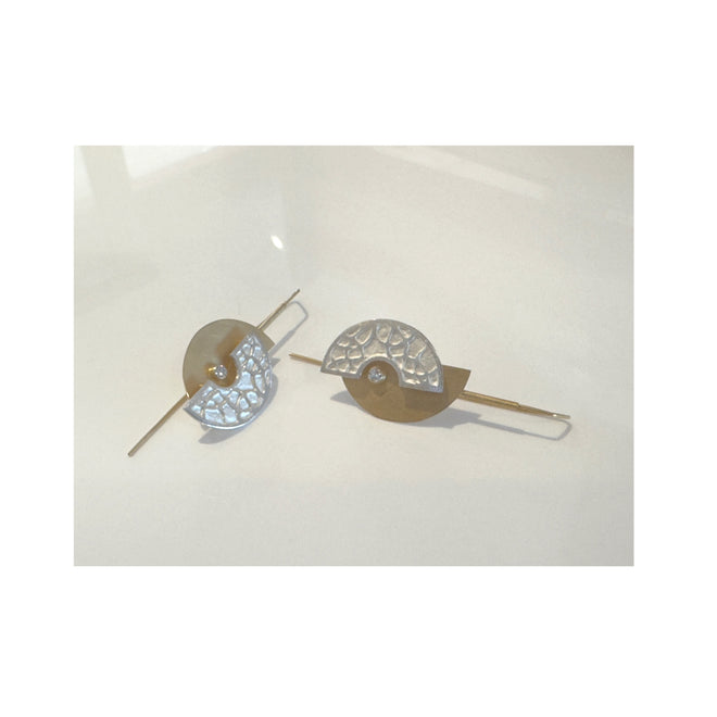 Two Tone Spatial Earrings with Zirconia