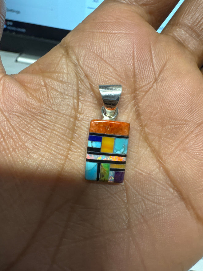 Multi Stone Rectangular Pendent