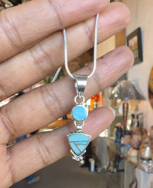 Opal & Amazonite Amazing Light Pendent - Navajo Stone Inlaid