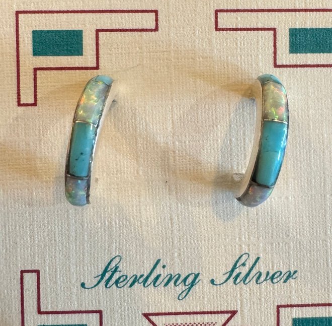 Small Turquoise and Opal Half Hoops