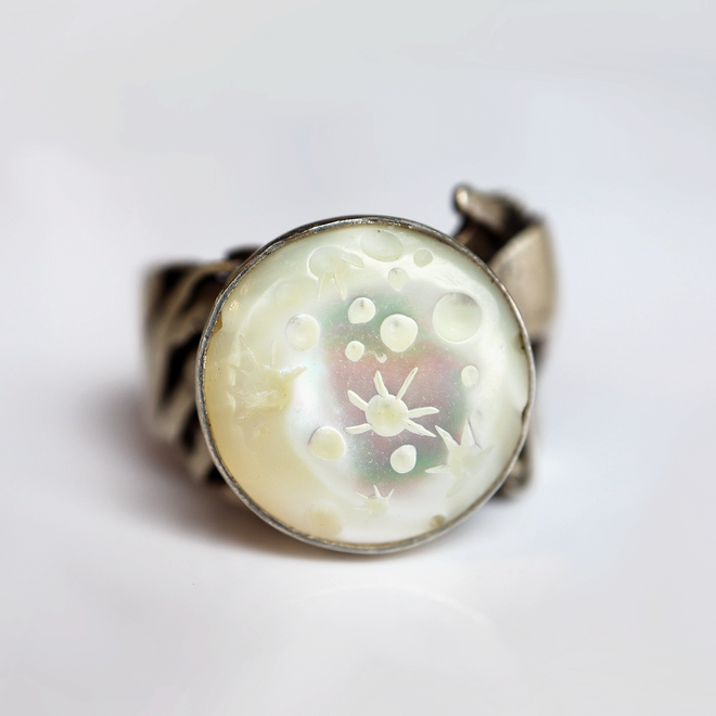 Hand Carved Mother of Pearl Ring