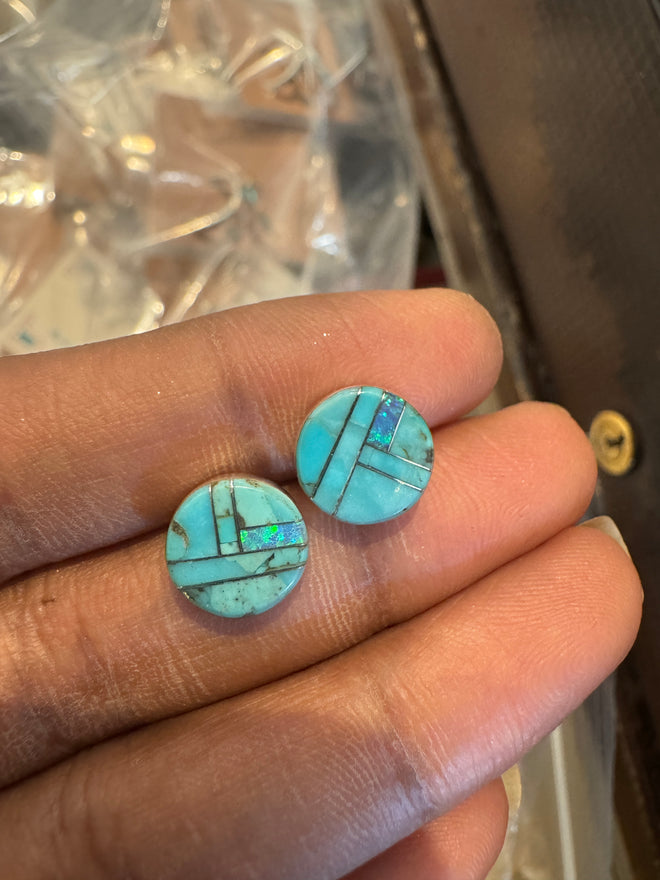 Turquoise & Opal Post Earrings