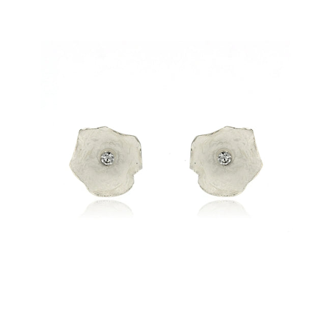 Silver Petal Earrings with Cubic Zirconia - (Large)
