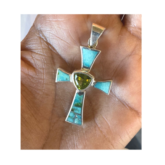 Sonoran Gold Turquoise and Peridot Cross Pendent