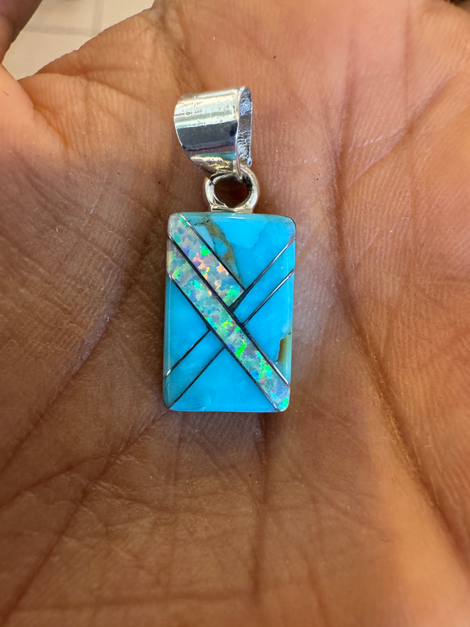 Opal & Turquoise Rectangular Pendent