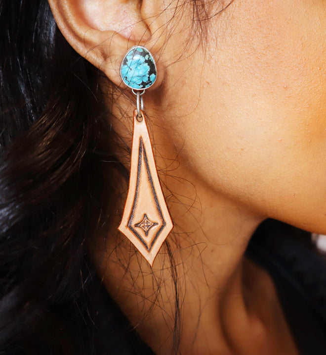 Turquoise Leather Drop Earrings