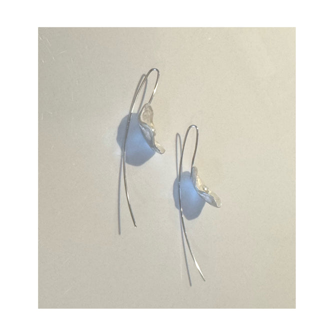 Silver Petal Earrings with Pearl (Large)