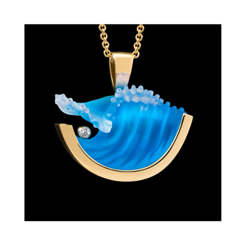 14KT Yellow Gold Large Glass Curl Wave Pendent with Diamond