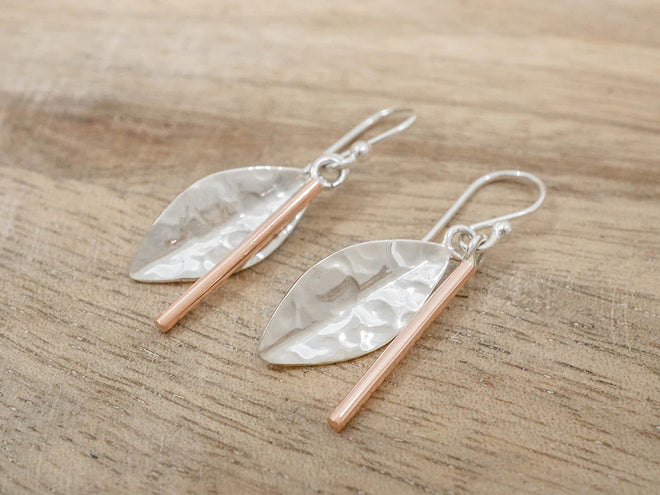 Silver Leaf Earrings with Copper Stem