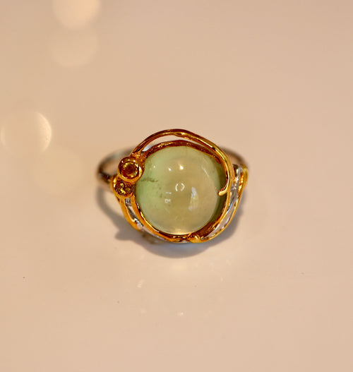 Prehnite & Yellow Sapphire Ring