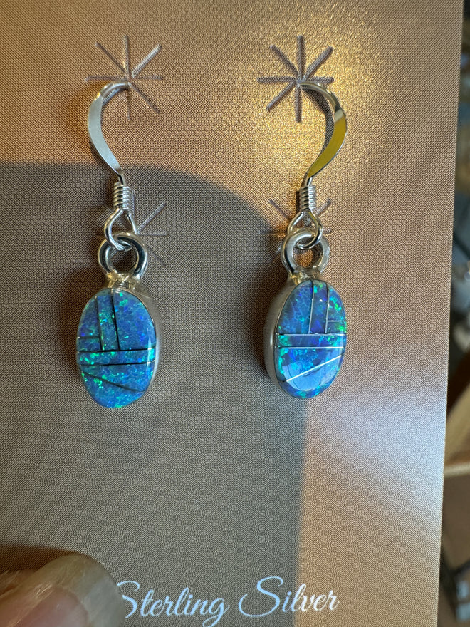 Small Oval Blue Opal Earrings