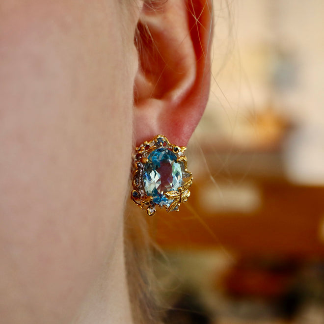 Blue Topaz & Sapphire Stud Post Earrings