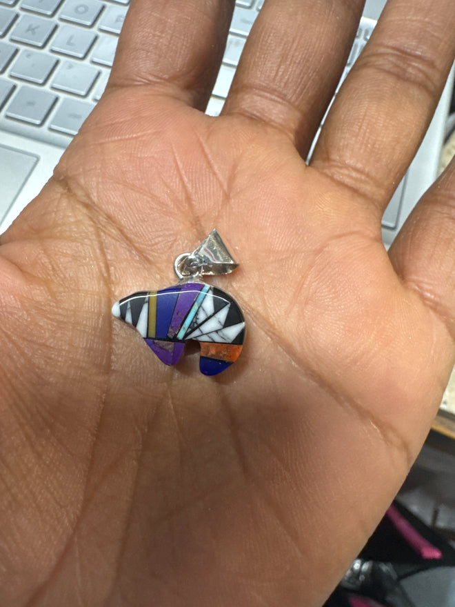 Double Sided Multi Stone & Opal Bear Pendent