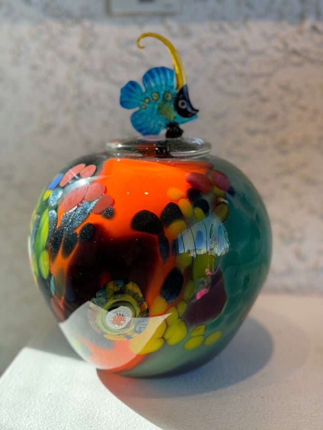 Glass Pot with Fish on Lid