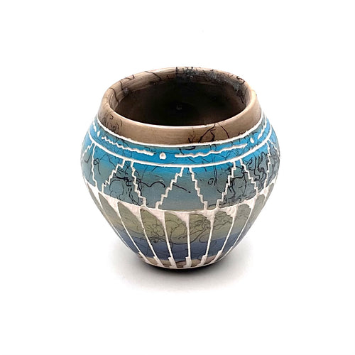 Navajo Carved Vase by Artist Dennison Billy 2.5"H x 3"W