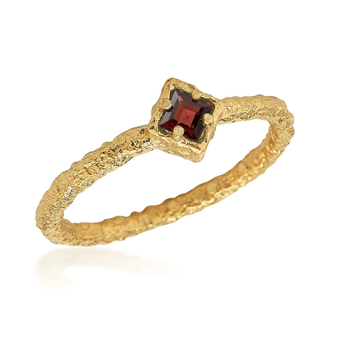 Petite Hammered Garnet Ring