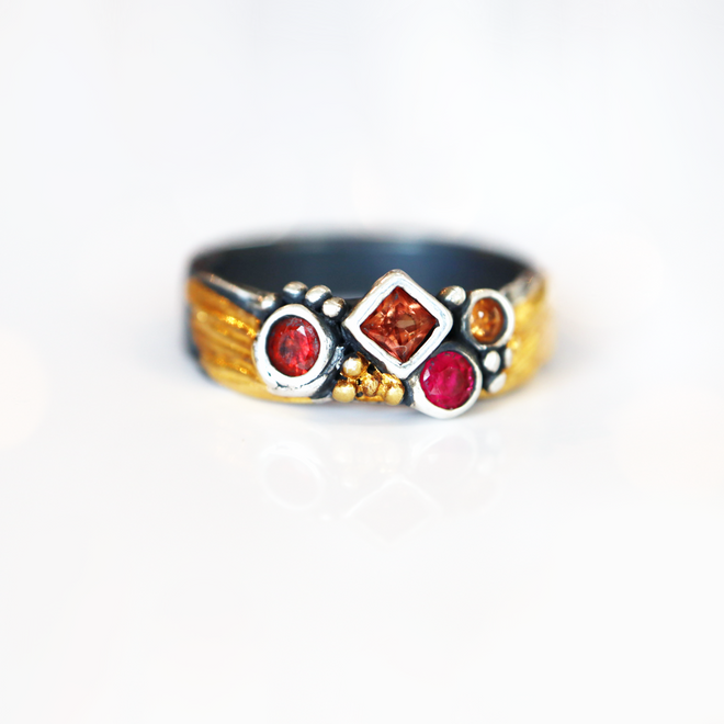 3 Red Sapphire & One Ruby Ring