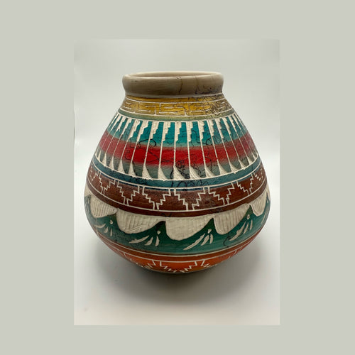 Navajo Carved Vase by Artist Carol Johnson 5"H x 5.5"W