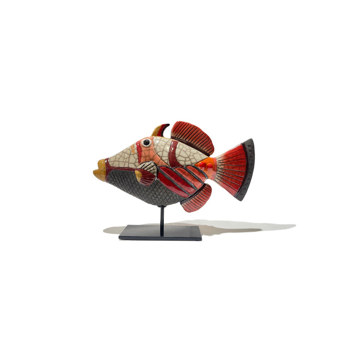 Red Ceramic Picasso Fish on Stand