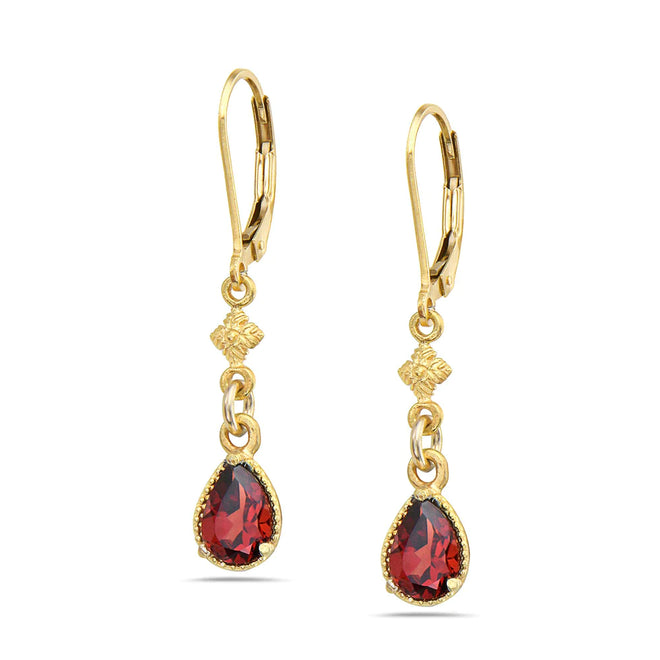 Petite Teardrop Post Earrings with Garnet in Gold