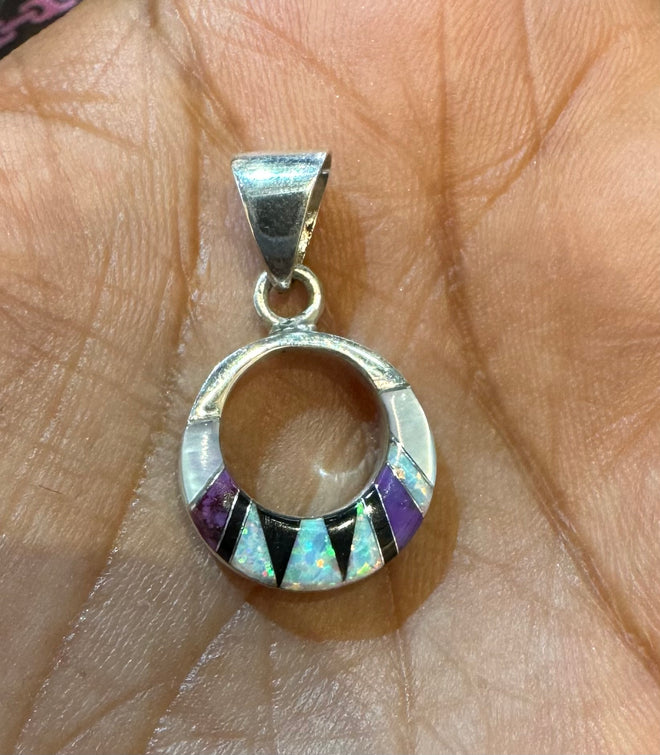 0.6" Circle Double Sided Stone Inlaid Necklace