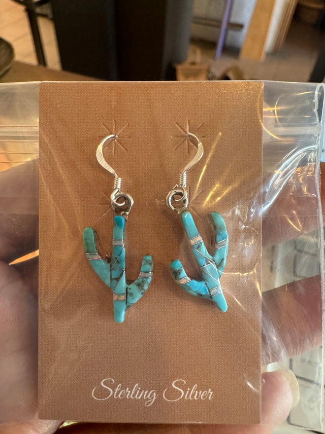Turquoise & Opal Cactus Earrings