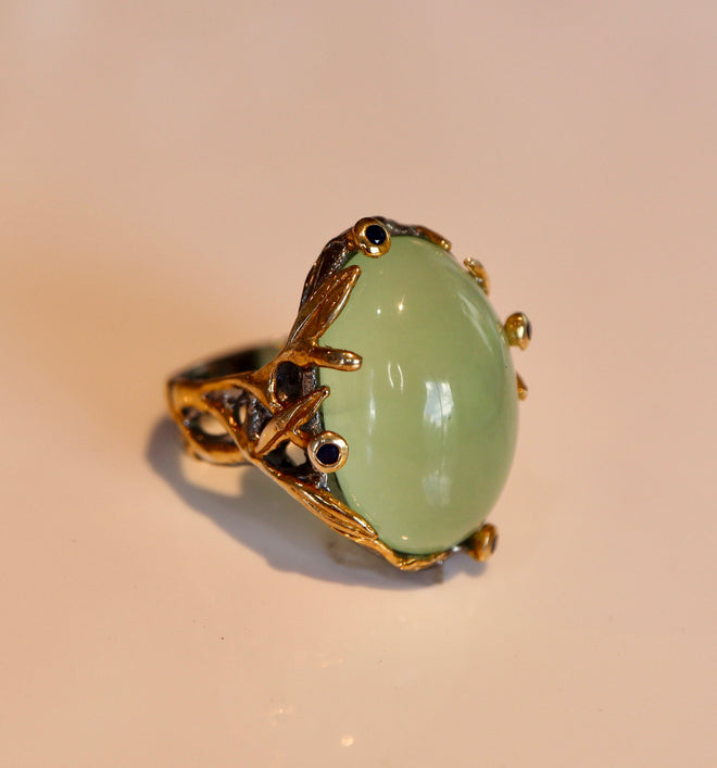 Prehnite & Sapphire Ring